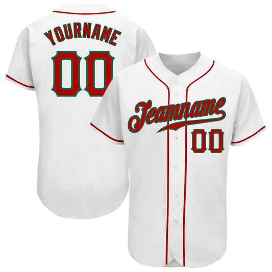 Custom White Red-Kelly Green Authentic Baseball Jersey - Main View