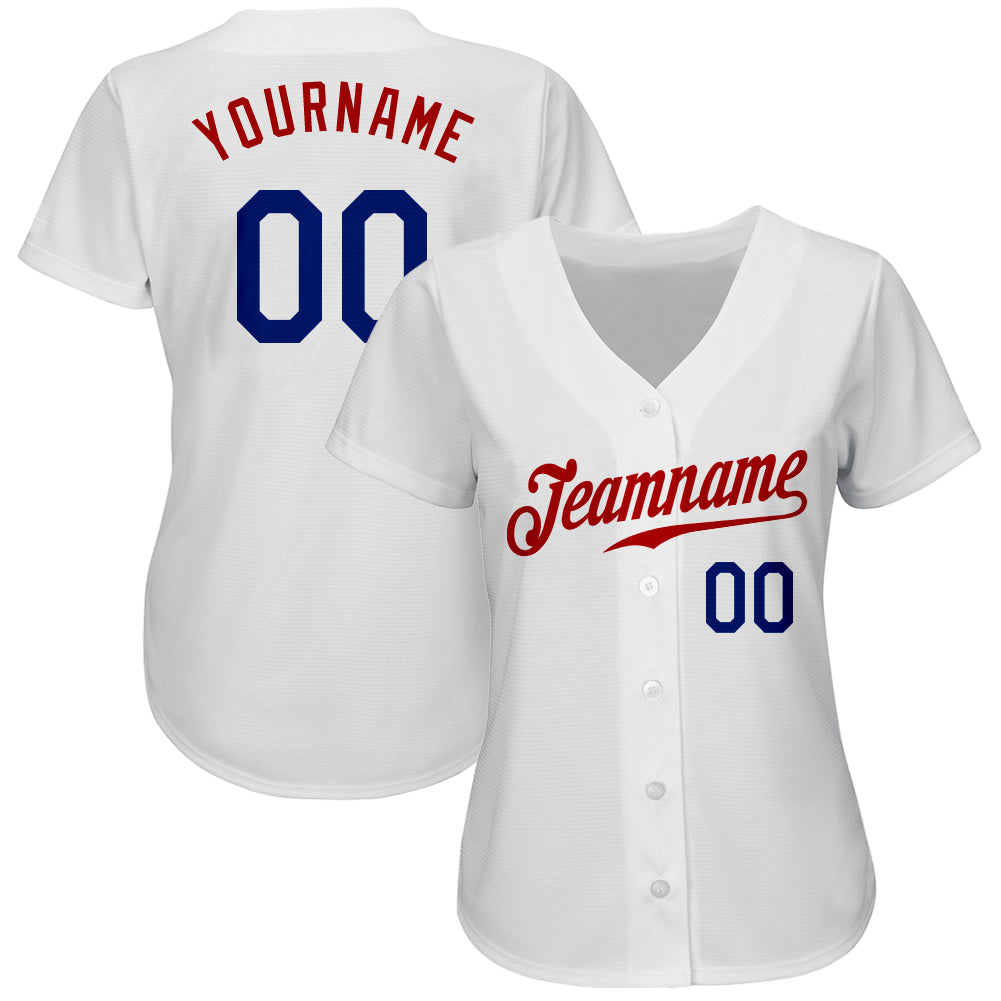 Custom White Royal-Red Authentic Baseball Jersey view 2