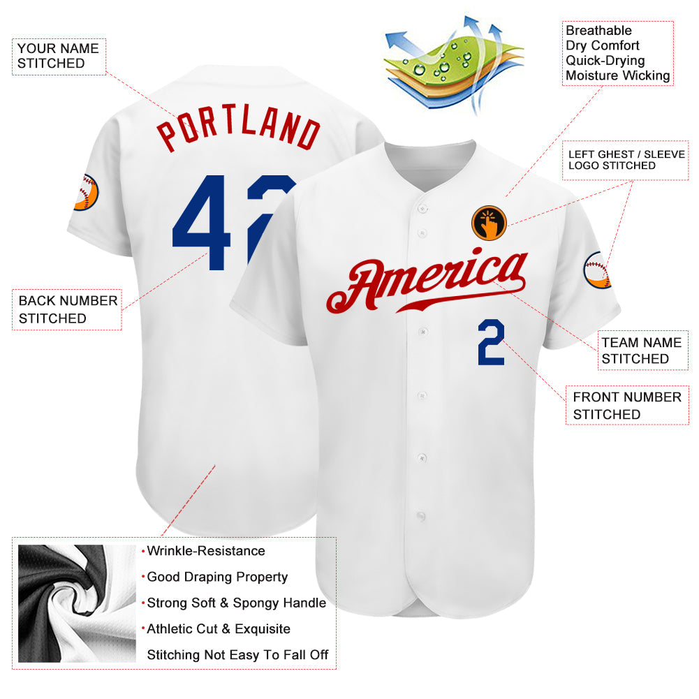 Custom White Royal-Red Authentic Baseball Jersey view 3