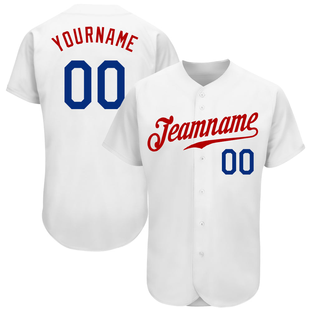 Custom White Royal-Red Authentic Baseball Jersey - Main View