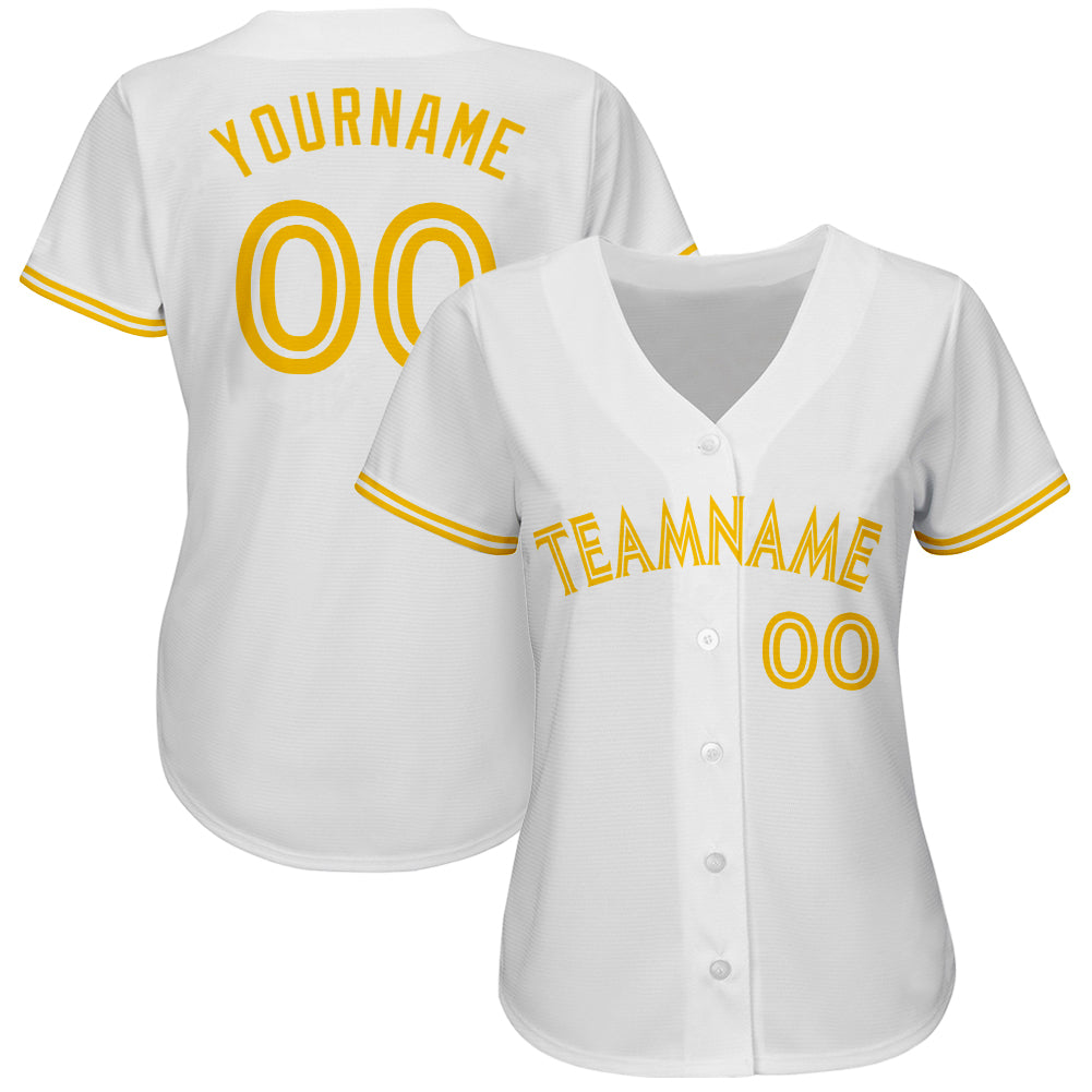 Custom White White-Gold Authentic Baseball Jersey view 2