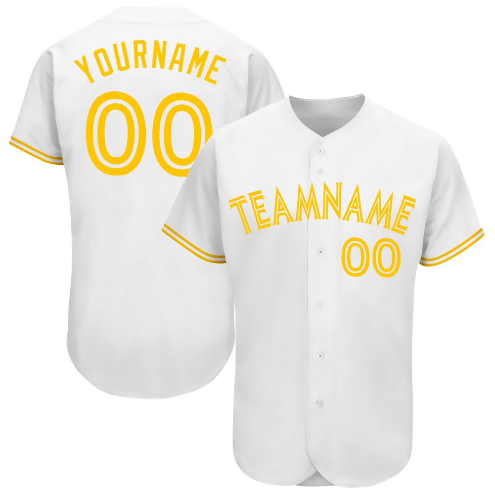 Custom White White-Gold Authentic Baseball Jersey - Main View