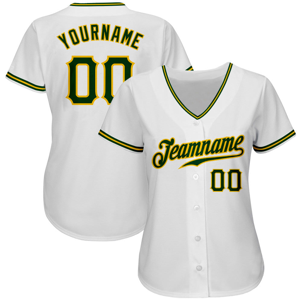 Custom White Green-Gold Authentic Baseball Jersey view 2