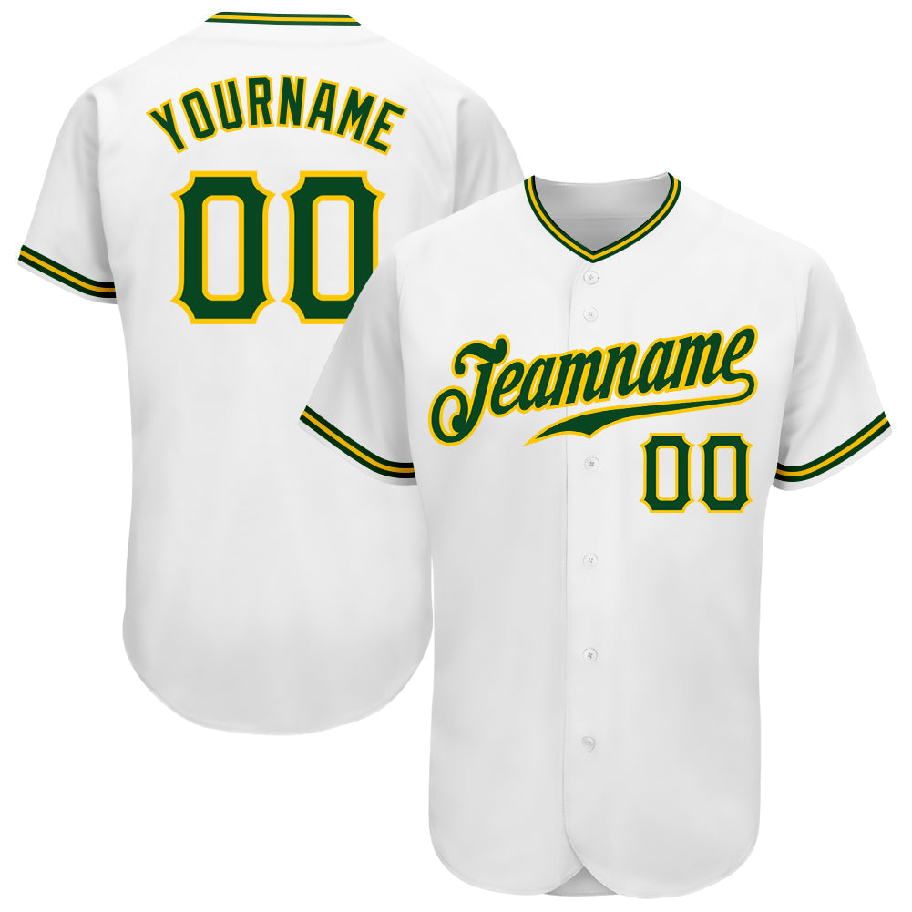 Custom White Green-Gold Authentic Baseball Jersey - Main View