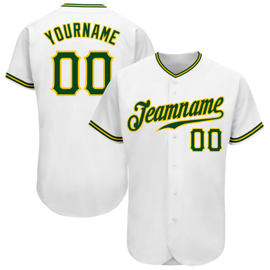 Custom White Green-Gold Authentic Baseball Jersey - Main View