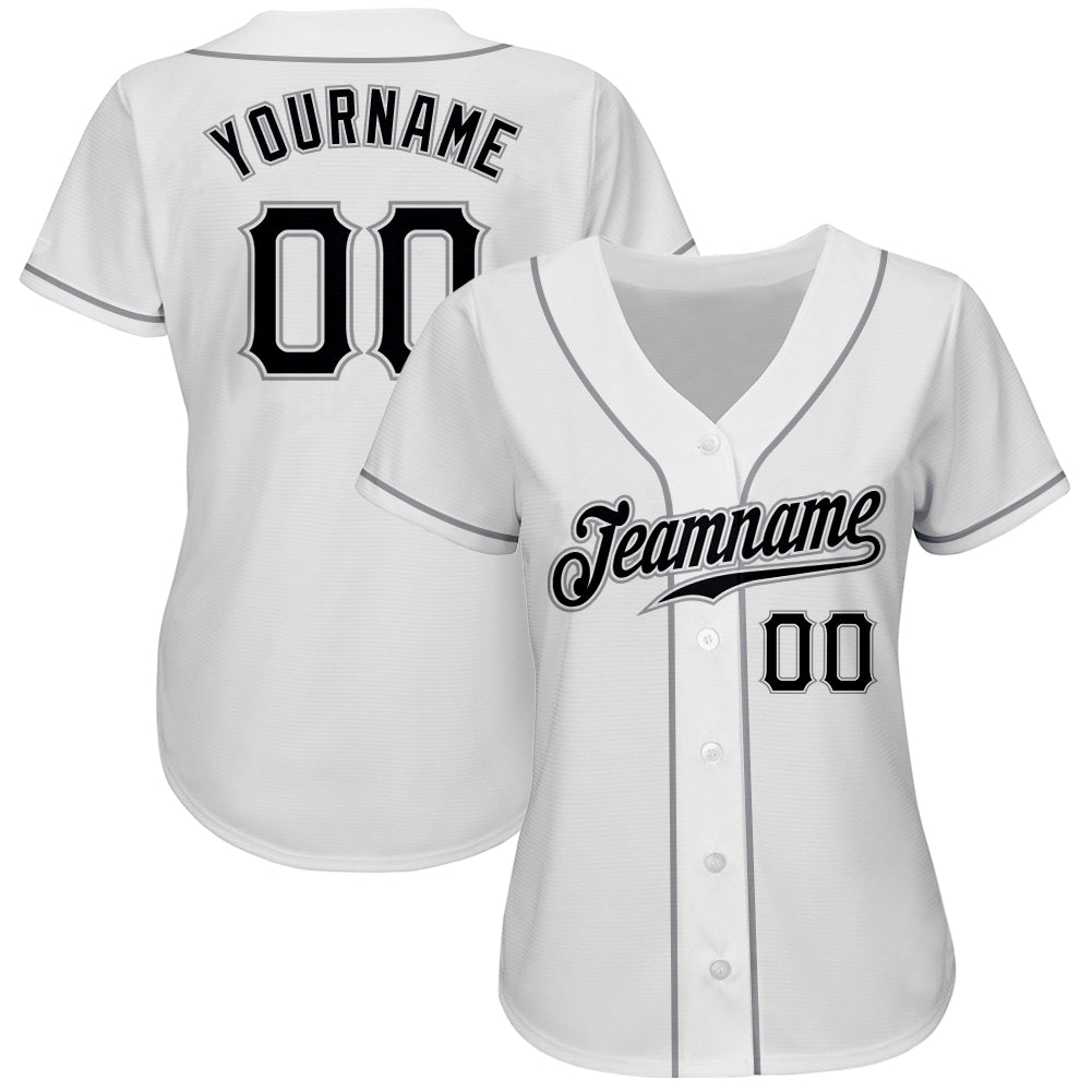 Custom White Black-Gray Authentic Baseball Jersey view 2
