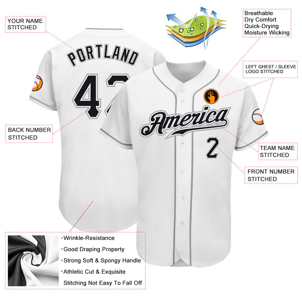 Custom White Black-Gray Authentic Baseball Jersey view 3