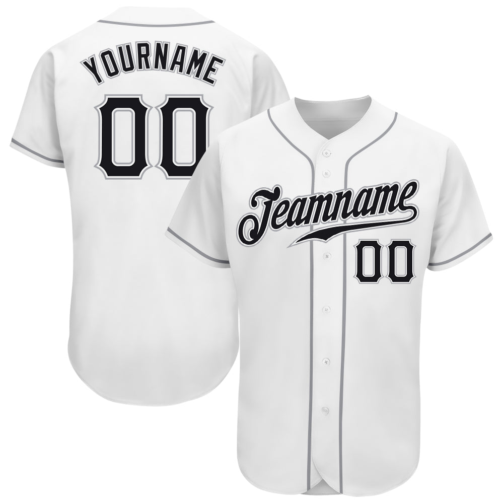 Custom White Black-Gray Authentic Baseball Jersey - Main View