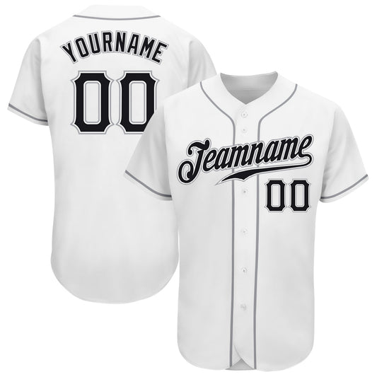 Custom White Black-Gray Authentic Baseball Jersey - Main View