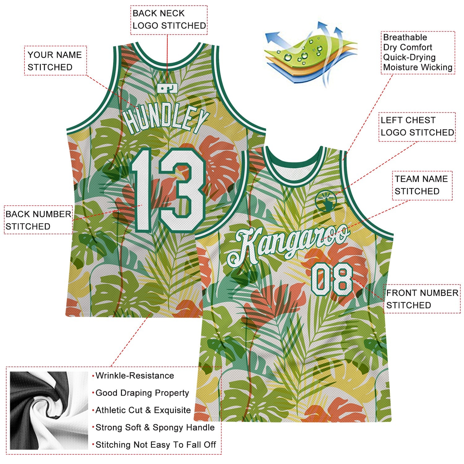 Custom White White-Kelly Green 3D Pattern Hawaii Palm Trees Authentic Basketball Jersey view 2
