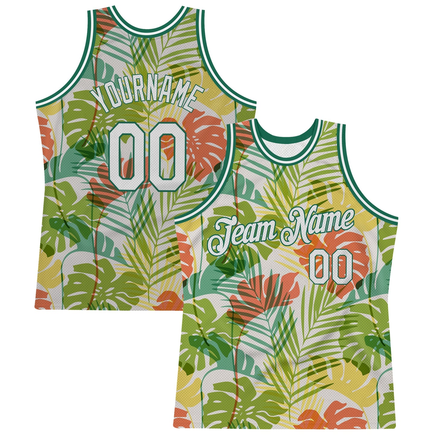 Custom White White-Kelly Green 3D Pattern Hawaii Palm Trees Authentic Basketball Jersey - Main View