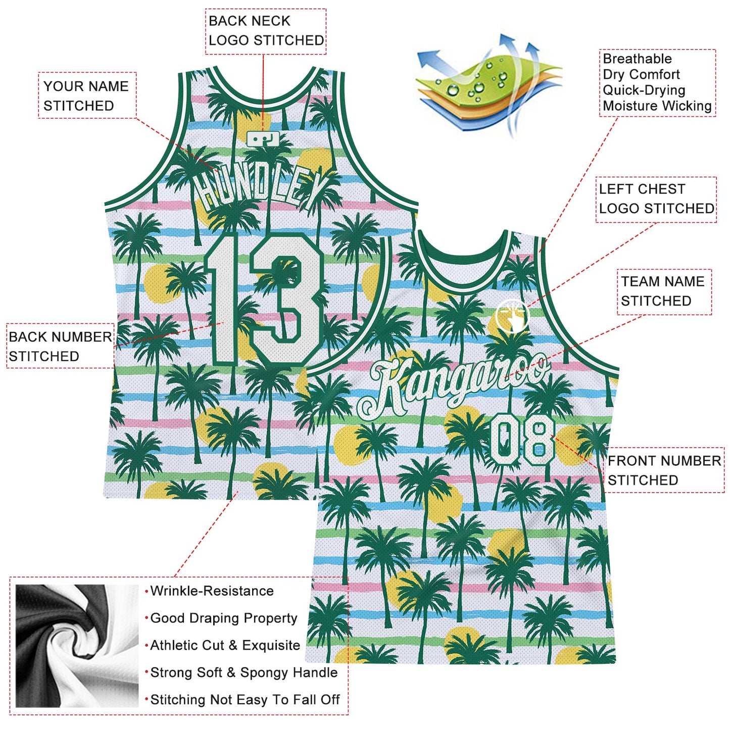 Custom White White-Kelly Green 3D Pattern Hawaii Palm Trees Authentic Basketball Jersey view 2