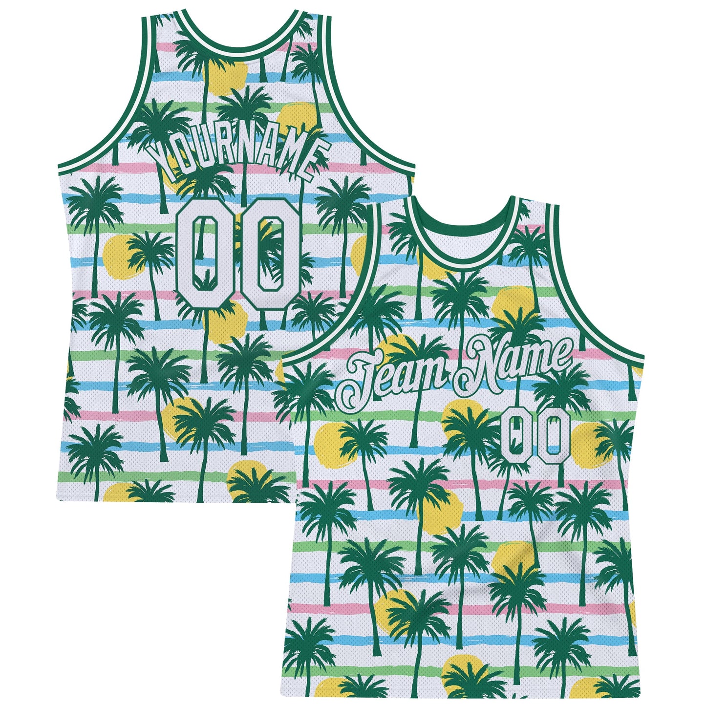 Custom White White-Kelly Green 3D Pattern Hawaii Palm Trees Authentic Basketball Jersey - Main View
