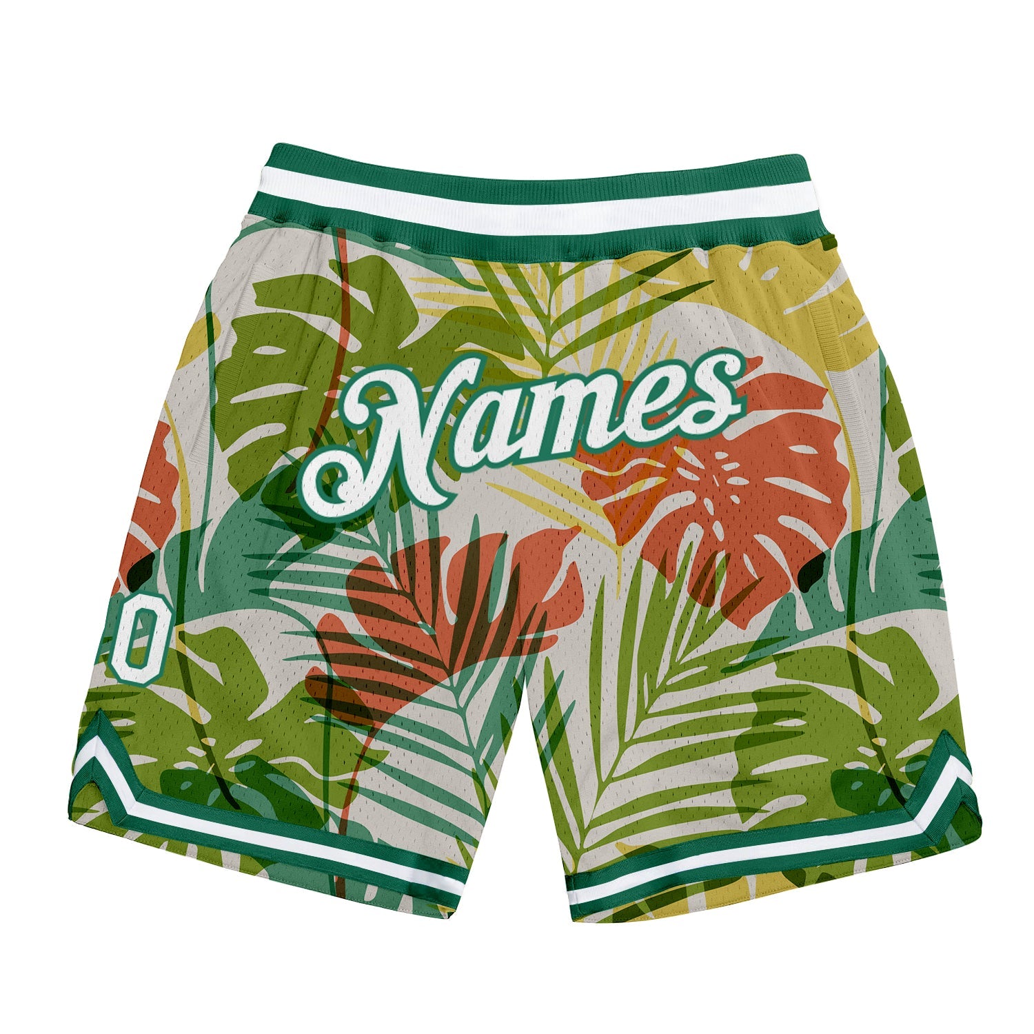 Custom White White-Kelly Green 3D Pattern Design Palm Trees Authentic Basketball Shorts - Main View
