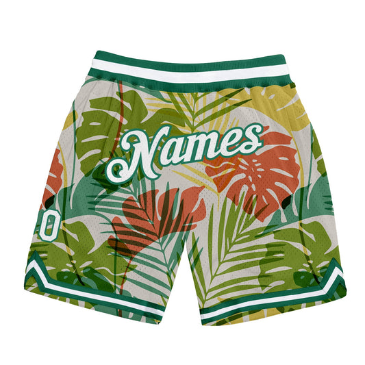 Custom White White-Kelly Green 3D Pattern Design Palm Trees Authentic Basketball Shorts - Main View