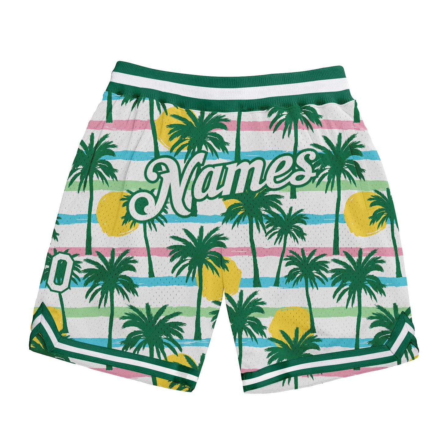 Custom White White-Kelly Green 3D Pattern Design Palm Trees Authentic Basketball Shorts - Main View