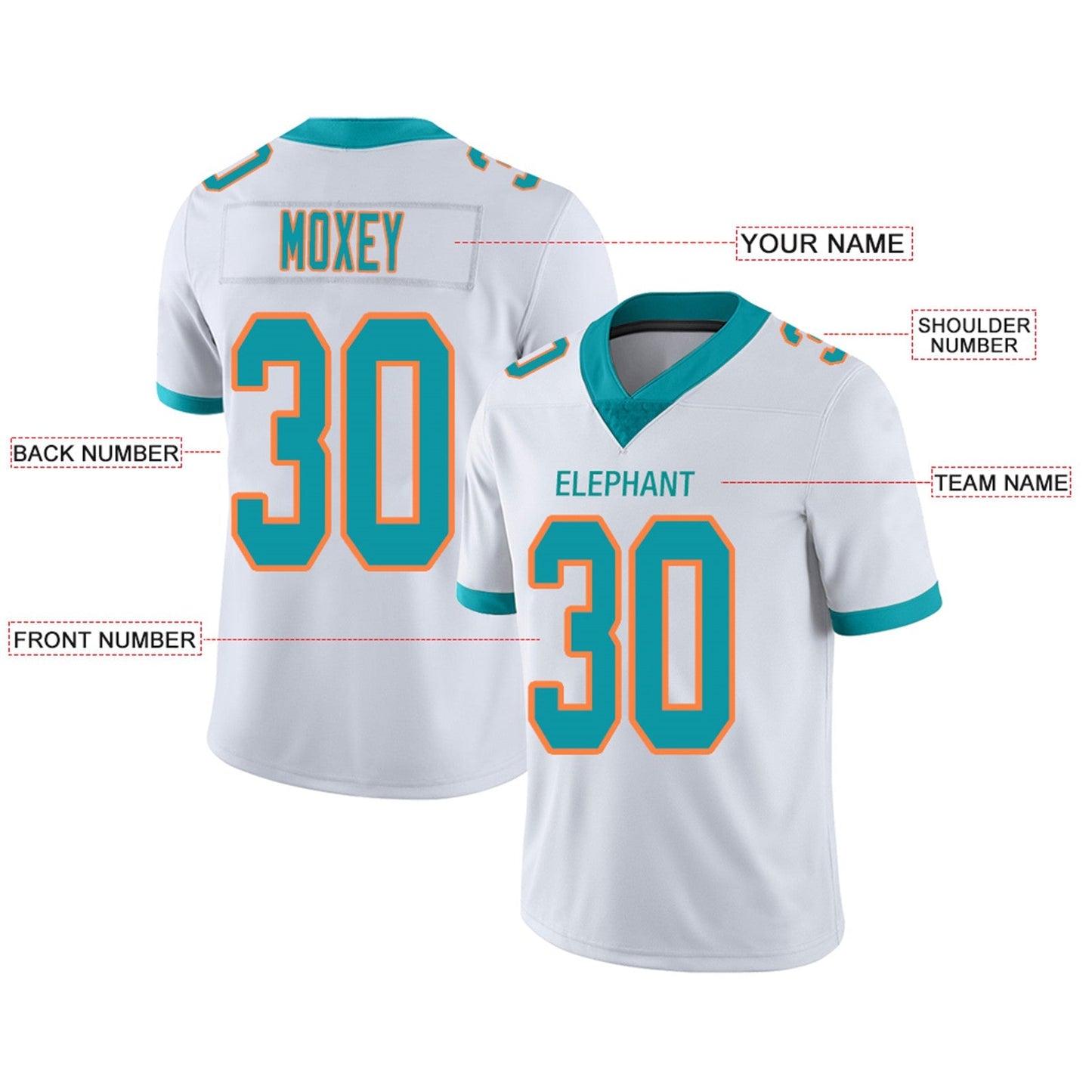 Custom M.Dolphins Football Jerseys Team Player or Personalized Design Your Own Name for Men's Women's Youth Jerseys Aqua view 4