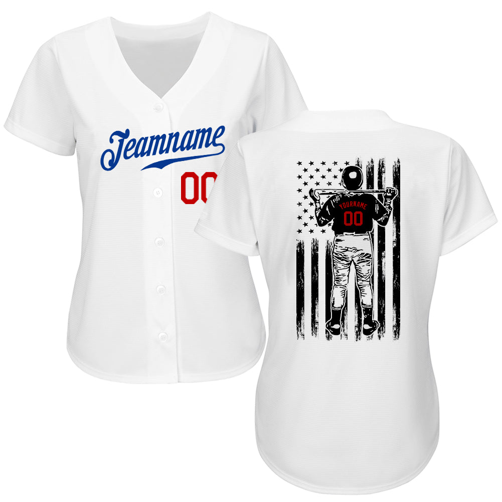 Custom White Royal-Red Authentic Baseball Jersey view 2