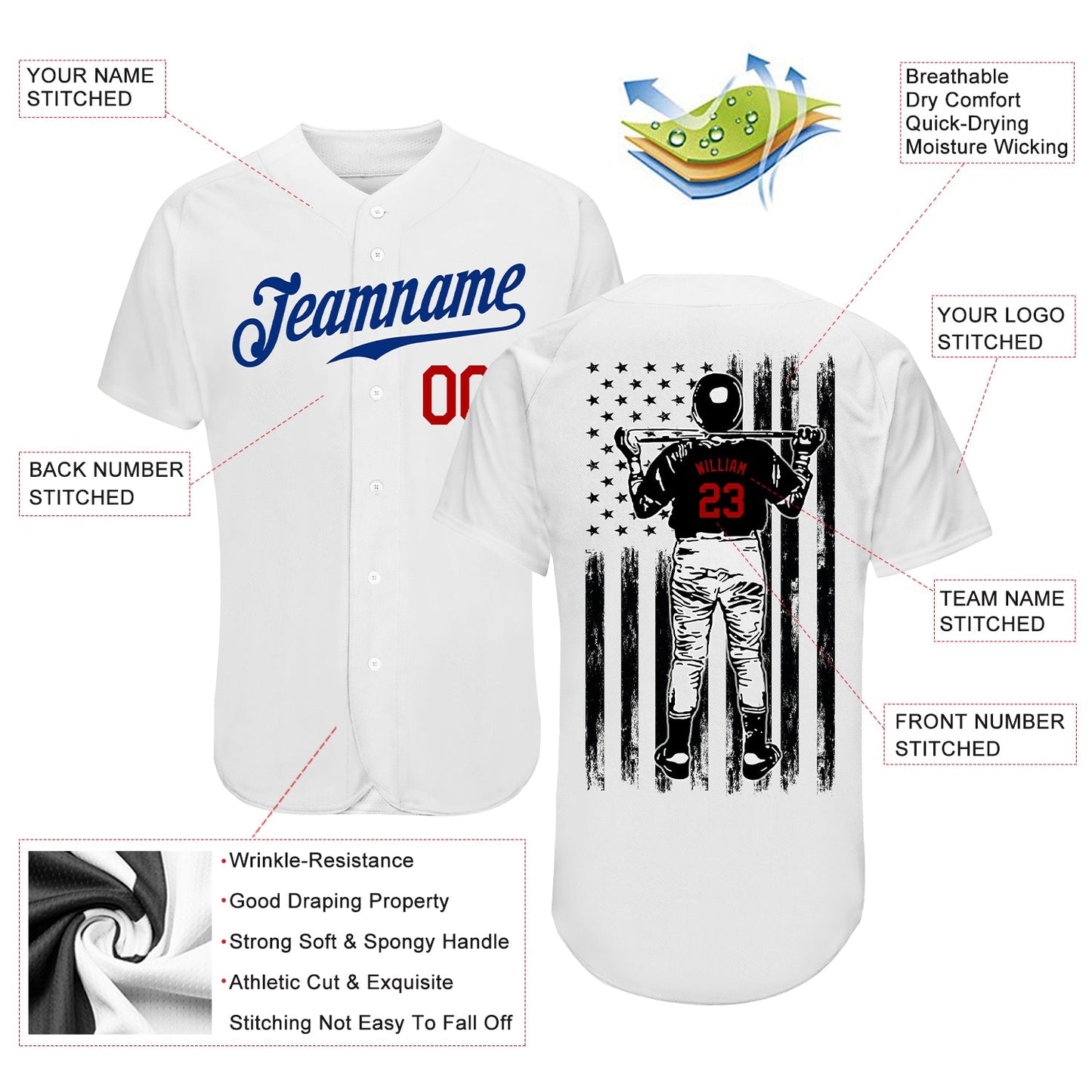 Custom White Royal-Red Authentic Baseball Jersey view 3