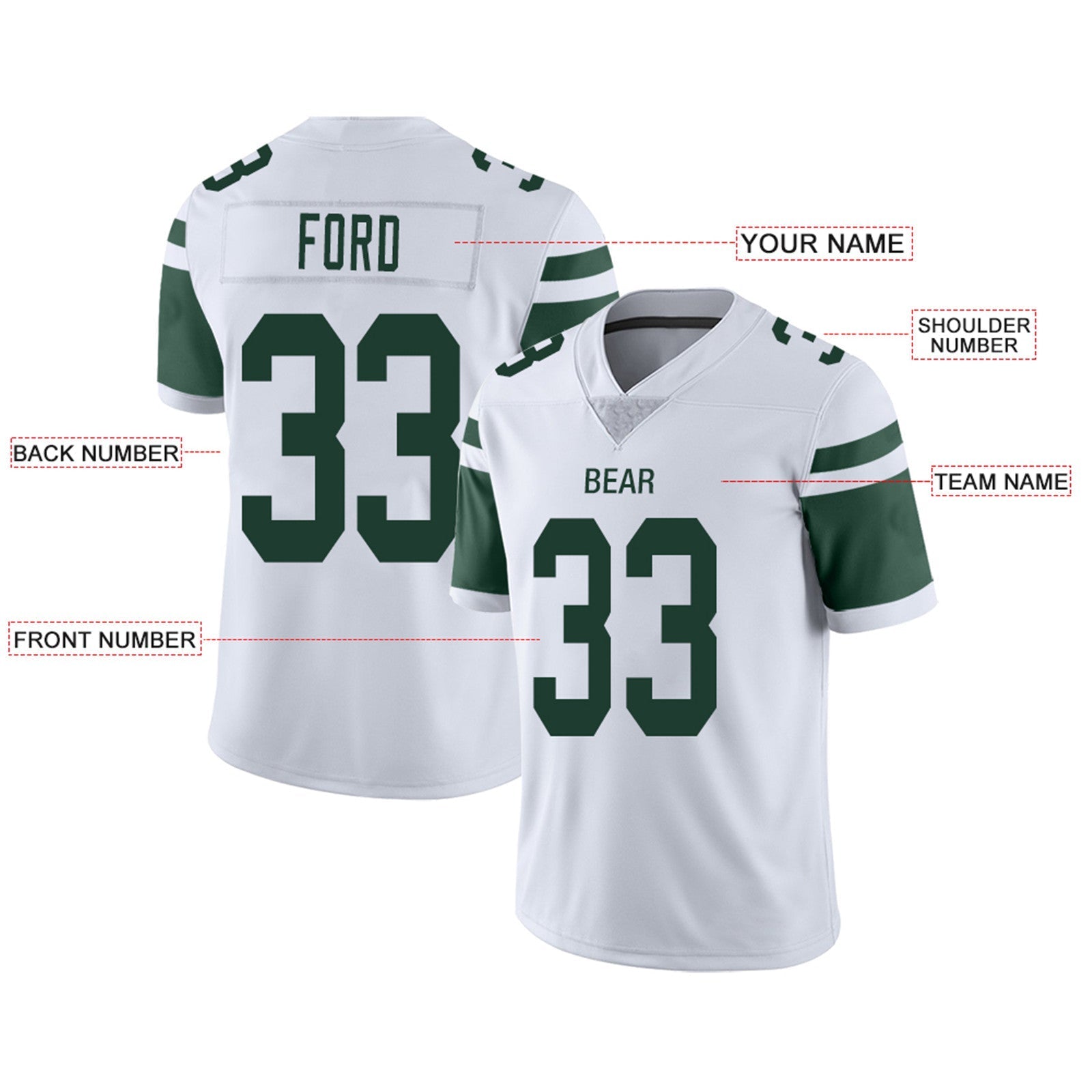 Custom NY.Jets Football Jerseys Team Player or Personalized Design Your Own Name for Men's Women's Youth Jerseys Green view 12