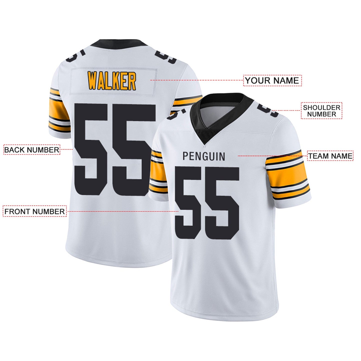 Custom P.Steelers Football Jerseys Team Player or Personalized Design Your Own Name for Men's Women's Youth Jerseys Black view 3