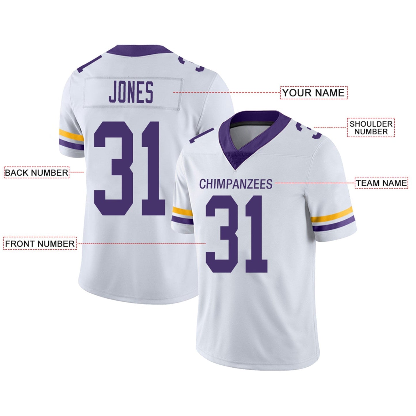 Custom MN.Vikings Football Jerseys Team Player or Personalized Design Your Own Name for Men's Women's Youth Jerseys Purple view 4